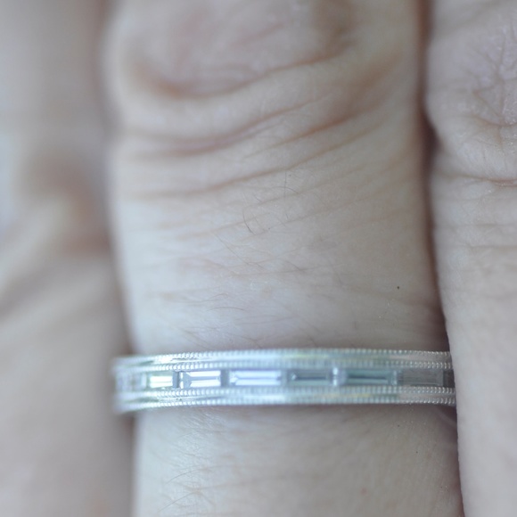 David Klass Jewelry - David Klass Engraved 1.04Ct Solid Platinum Baguett